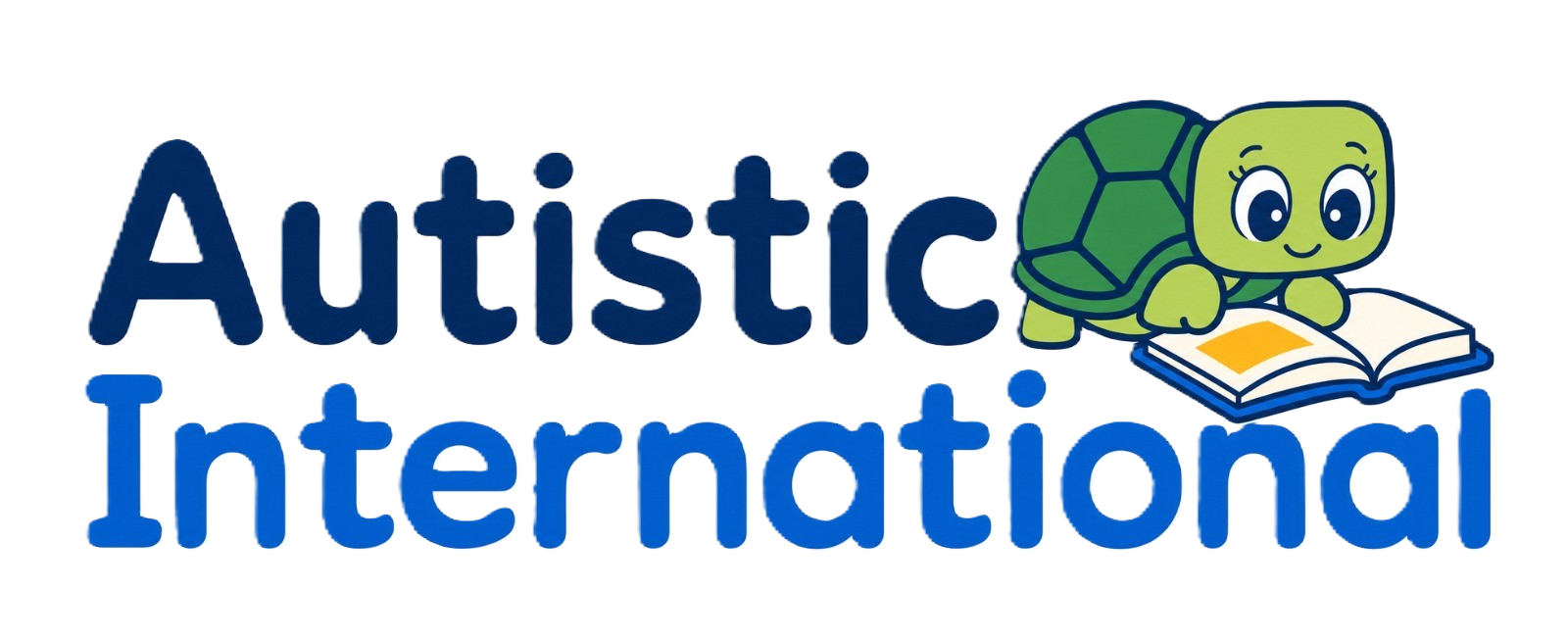 Autistic International logo with turtle reading